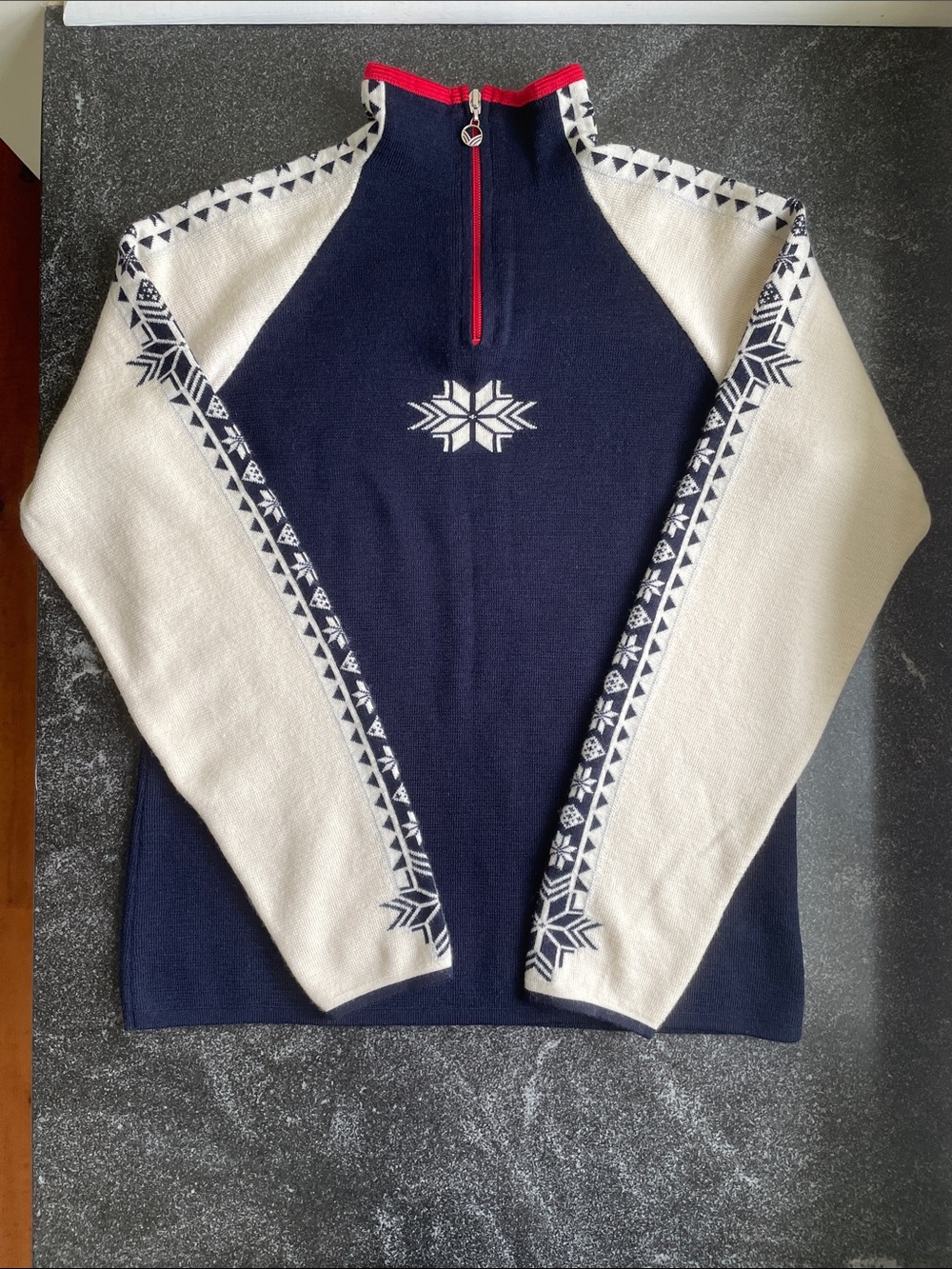 EUC Dale of Norway Geilo Size Large (L) Quarter-Zip Navy, Cream Red Sweater - Picture 4 of 16